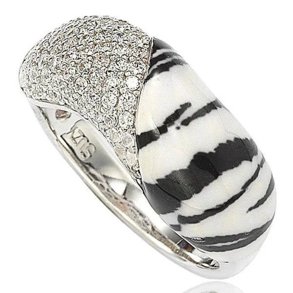 Stackable rings with mixed metal finishes -Suzy Levian Cubic Zirconia Sterling Silver Pave & Animal Print Ring