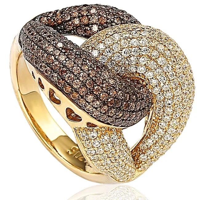 Rings with vintage-inspired rose-cut diamonds -Suzy Levian Gold plated Sterling Silver Brown Cubic Zirconia Anniversary Ring