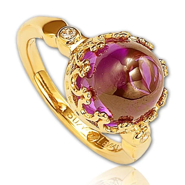 Rings with mandala engravings for spiritual vibe -Suzy Levian Gold plated Sterling Silver Purple Cubic Zirconia Cocktail Ring