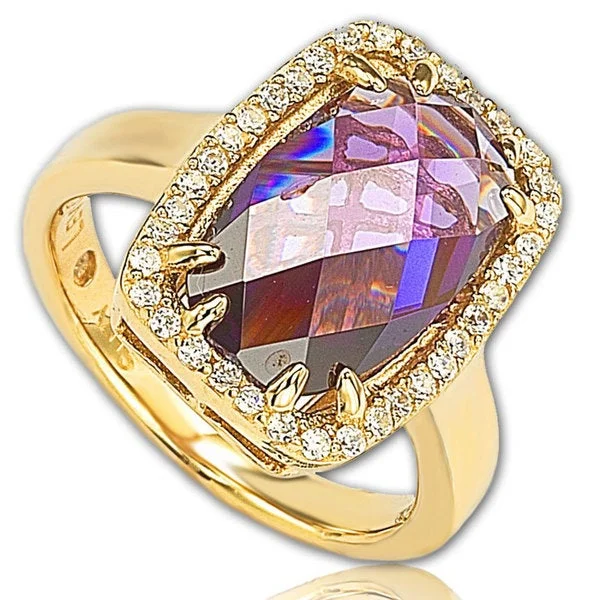 Titanium rings with rugged brushed metal look -Suzy Levian Gold plated Sterling Silver Purple Cubic Zirconia Ring