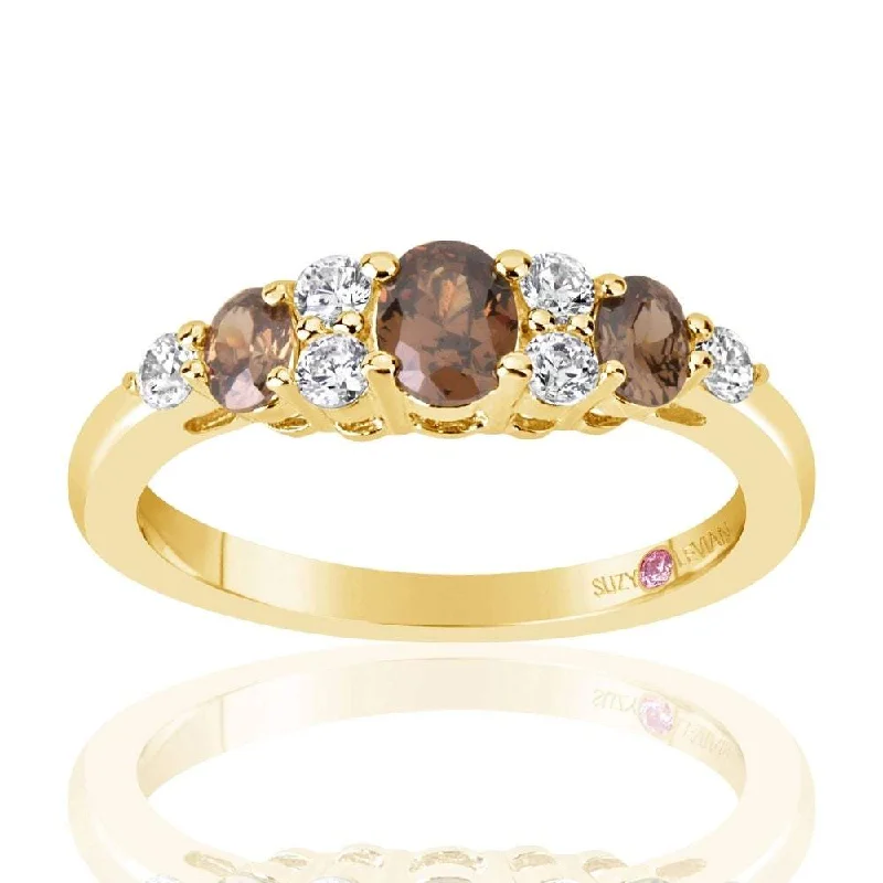 Rings with carved onyx for bold sleekness -Suzy Levian Golden Sterling Silver and Brown Cubic Zirconia Graduating Ring