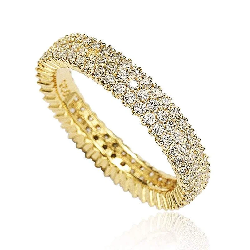 Stackable rings with mixed metal finishes -Suzy Levian Golden Sterling Silver Micro-Pave White Cubic Zirconia Eternity Band