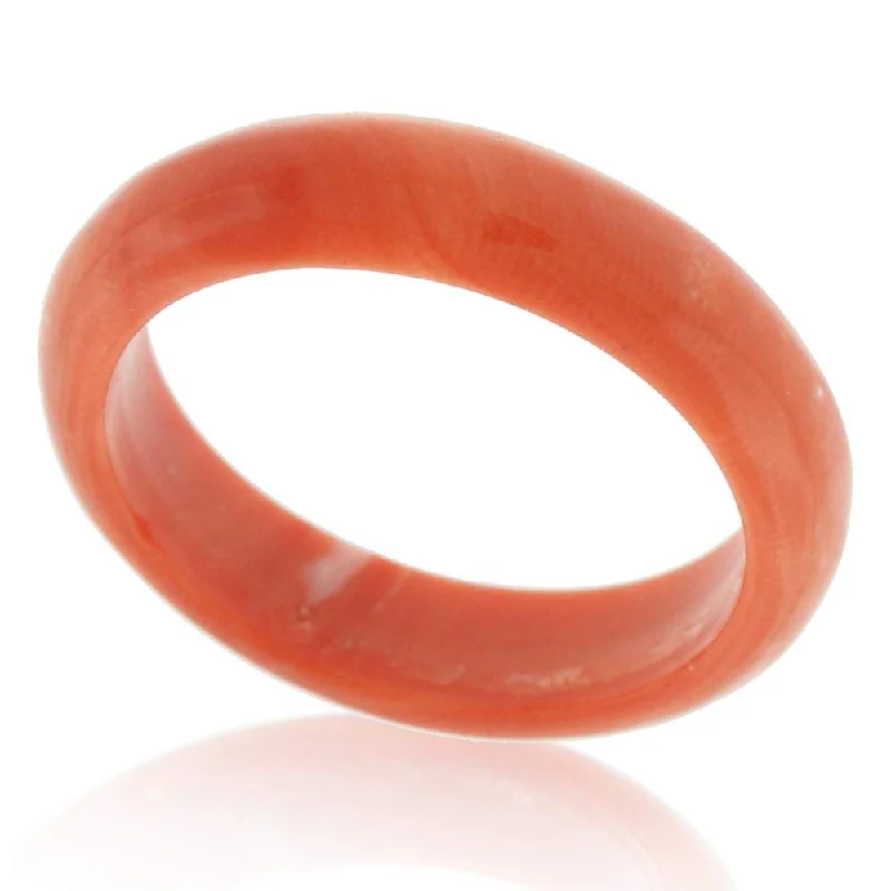 Rings with oxidized bands for vintage edge -Suzy Levian Italian Hand Carved 6.3ct Natural Coral Gem Eternity Band Ring