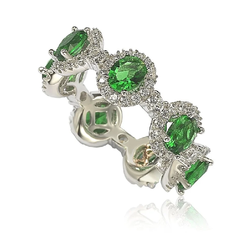 Rings with oxidized bands for vintage edge -Suzy Levian Oval-Cut Emerald Cubic Zirconia in Sterling Silver Stackable Band