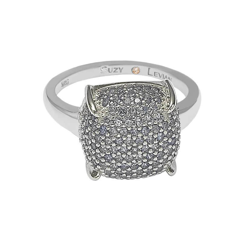 Rings with lotus flower engravings for peace -Suzy Levian Pave Blue Cubic Zirconia in Sterling Silver Ring