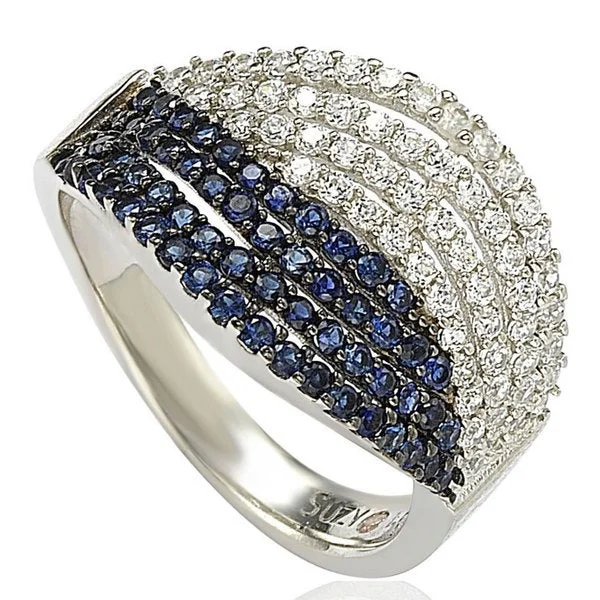 Rings with engraved constellations for stargazers -Suzy Levian Pave Cubic Zirconia Sterling Silver Weaving Blue and White Ring