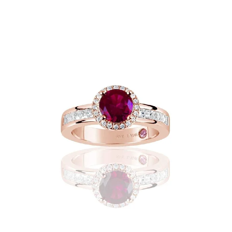 Rings with mandala engravings for spiritual vibe -Suzy Levian Rose Sterling Silver Created Ruby Round Cut Engagement Ring