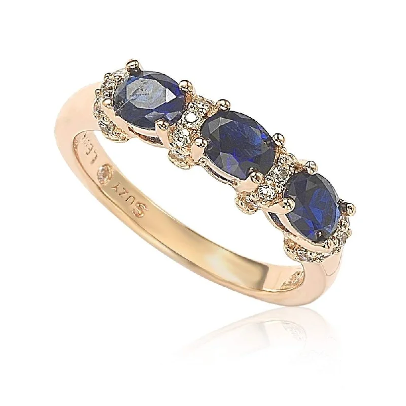 Minimalist rings with tiny diamond dot accents -Suzy Levian Rose Sterling Silver Natural Blue Sapphire and Diamond Accent Half Band