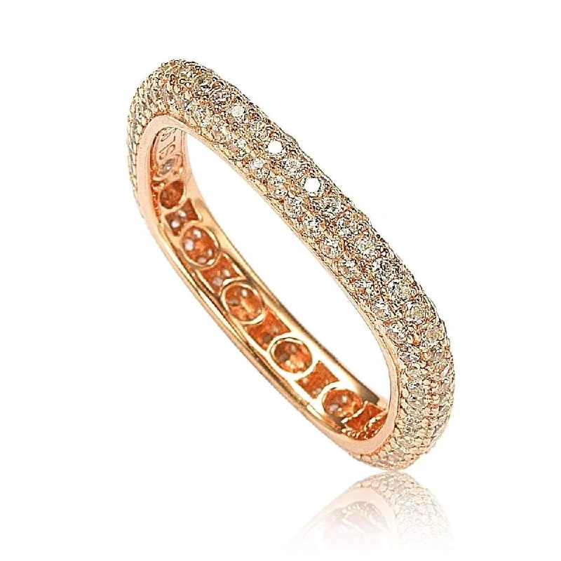 Rings with knot motifs for symbolic love -Suzy Levian Rosed Sterling Silver Cubic Zirconia Modern Pave Square Eternity Band - Pink