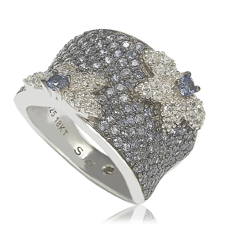 Rings with agate slices for earthy style -Suzy Levian Sapphire & Diamond Accent Sterling Silver Floral Ring