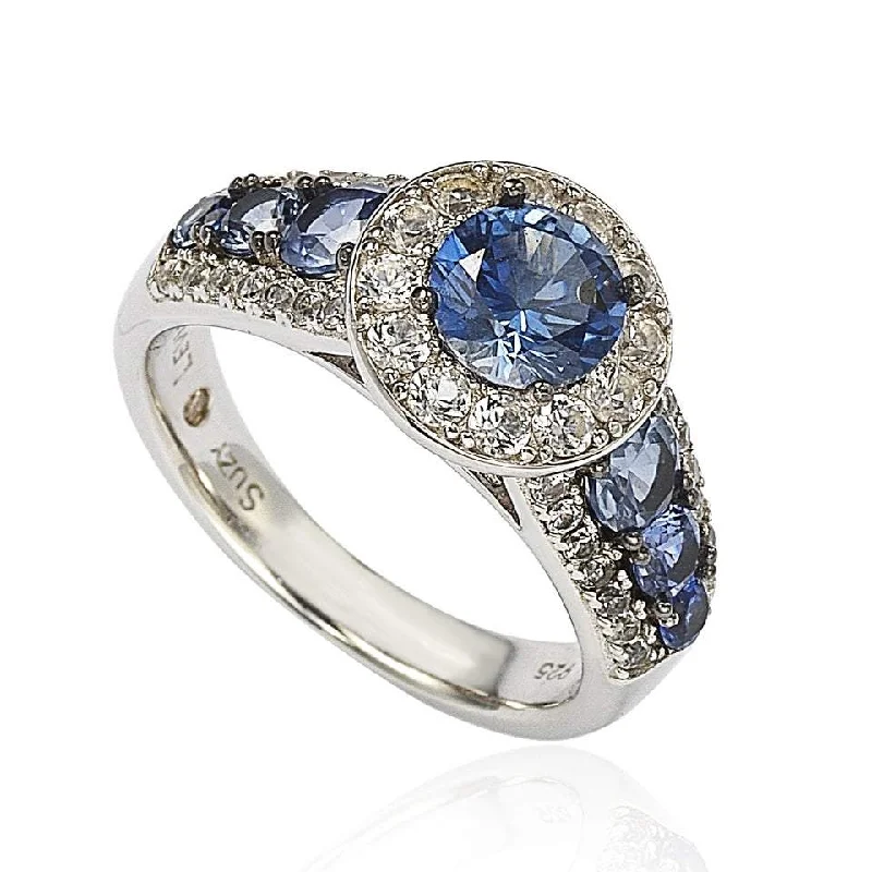 Rings with vine-wrapped bands for nature -Suzy Levian Sterling Silver 3.61ct TGW Sapphire and Diamond Bridal Engagement Ring