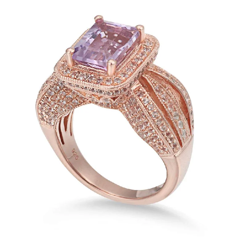 Stackable rings with mixed metal finishes -Suzy Levian Sterling Silver 4.3 TCW Purple Amethyst Ring