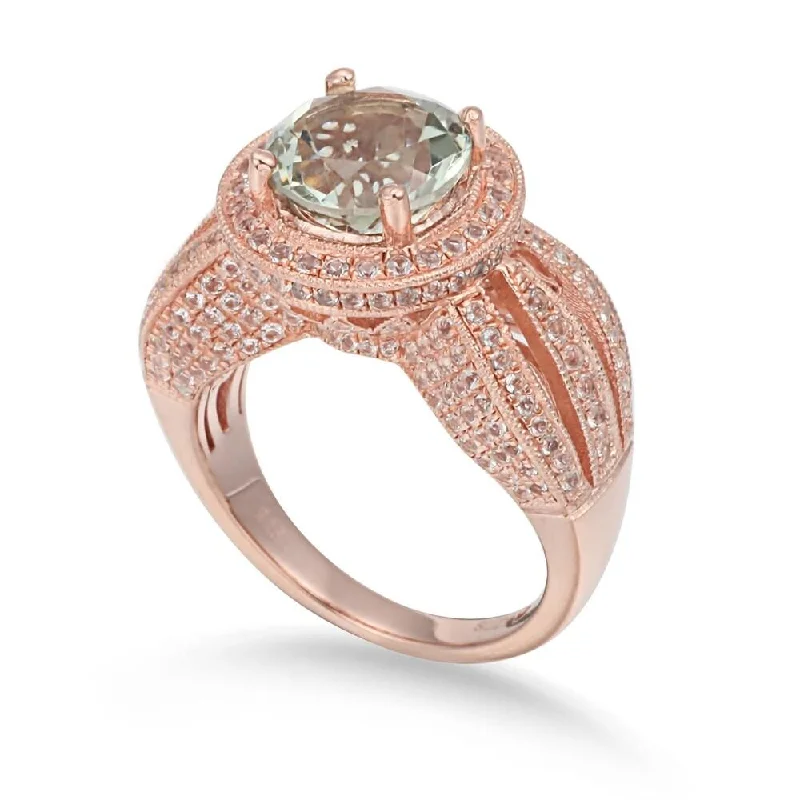 Rings with pave-set gemstones for brilliance -Suzy Levian Sterling Silver 4.53 TCW Green Amethyst Ring