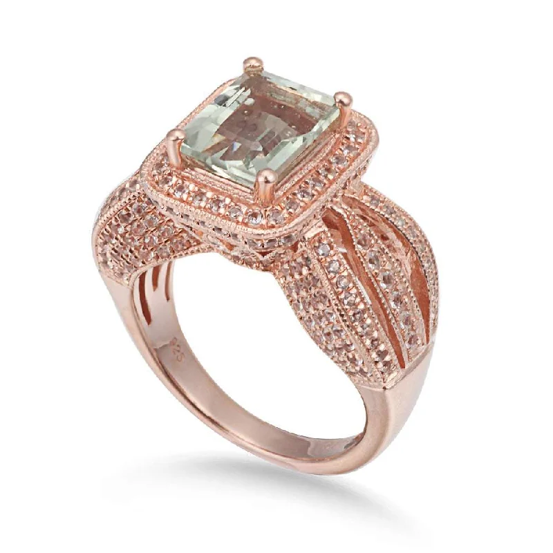 Rings with sunstone gems for fiery sparkle -Suzy Levian Sterling Silver 4.6 cttw Green Amethyst Ring