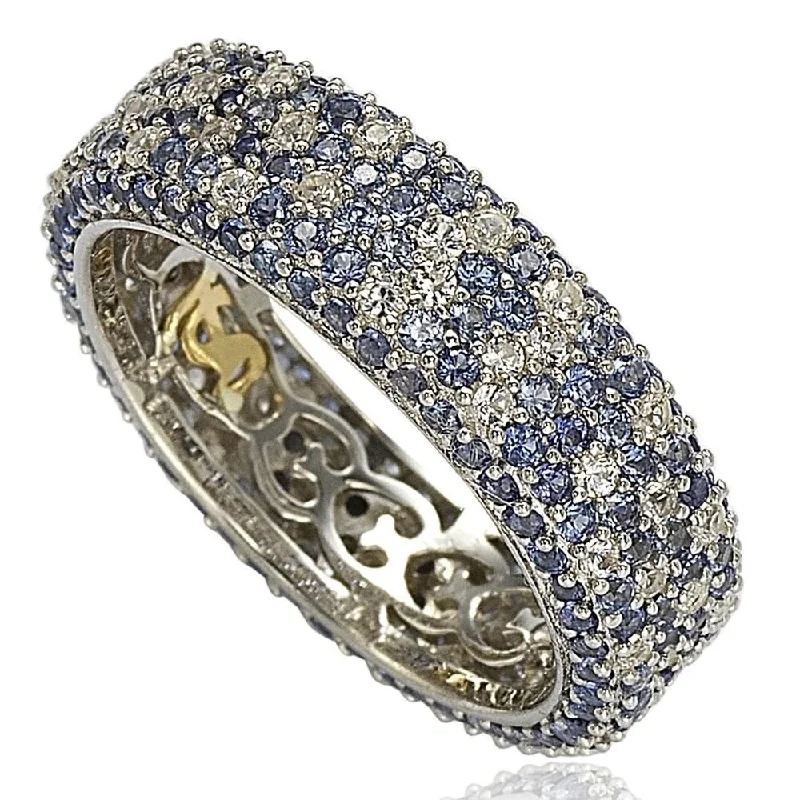 Rings with birthstone clusters for personalization -Suzy Levian Sterling Silver 5 1/3ct TGW Sapphire and Diamond Accent Eternity Pave Ring