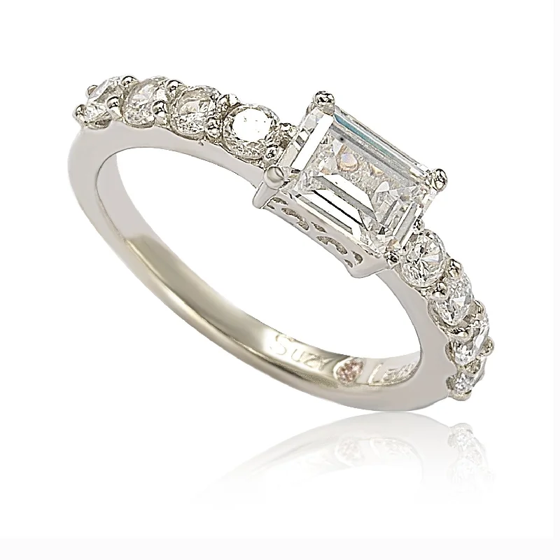 Rings with herkimer diamonds for raw clarity -Suzy Levian Sterling Silver Assher Cut Cubic Zirconia Bridal Eternity Band