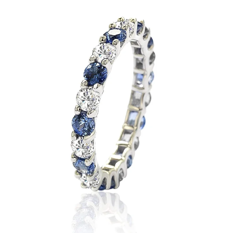 Minimalist rings with tiny diamond dot accents -Suzy Levian Sterling Silver Blue & White Sapphire & Diamond Accent Eternity Ring