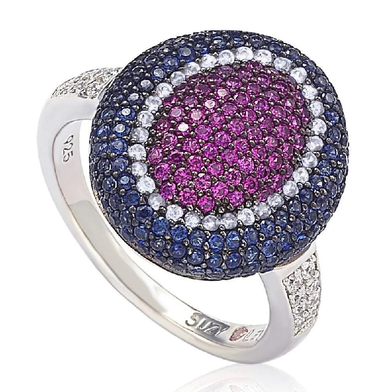 Rings with tourmaline gems for bold hues -Suzy Levian Sterling Silver Cubic Zirconia American Inspired Multi Color Ring