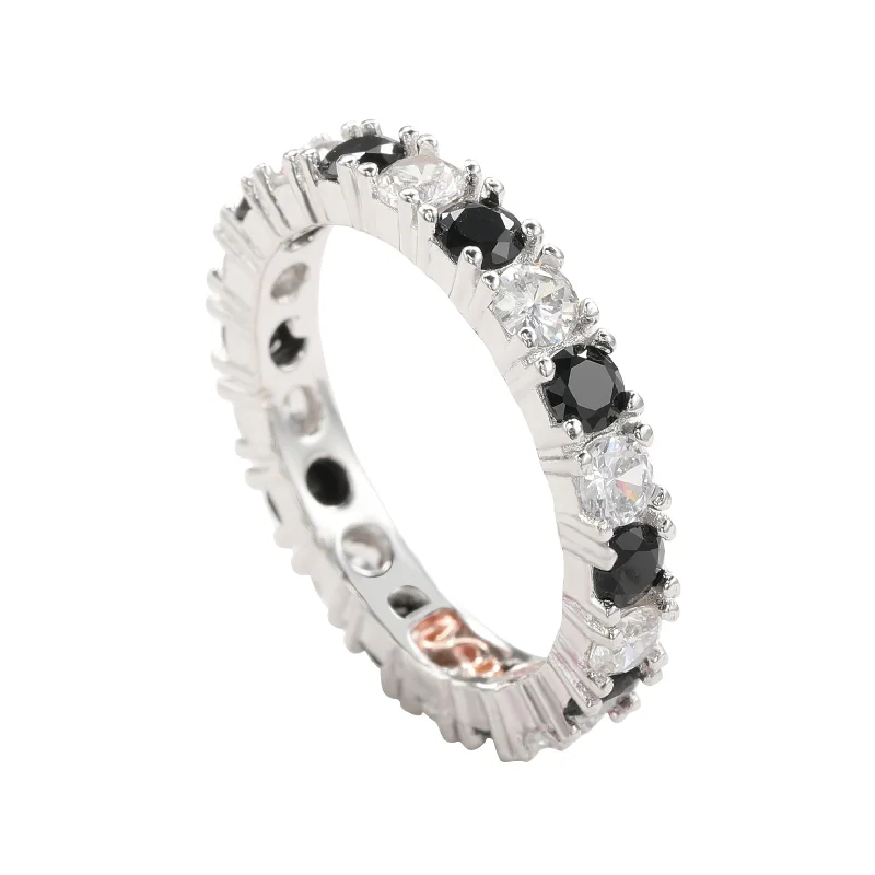 Rings with matte gold for subtle luxury -Suzy Levian Sterling Silver Cubic Zirconia Black Alternating Eternity Band