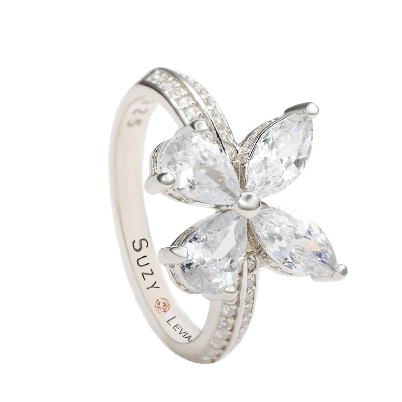 Rings with engraved constellations for stargazers -Suzy Levian Sterling Silver Cubic Zirconia Butterfly Ring