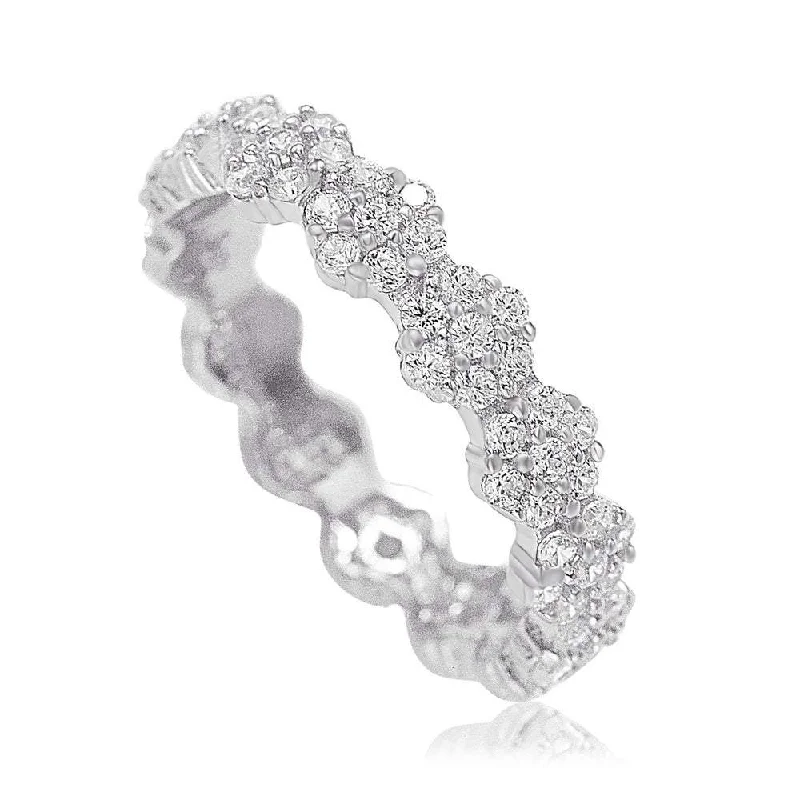 Rings with starburst topaz for radiant beauty -Suzy Levian Sterling Silver Cubic Zirconia Floral Eternity Band