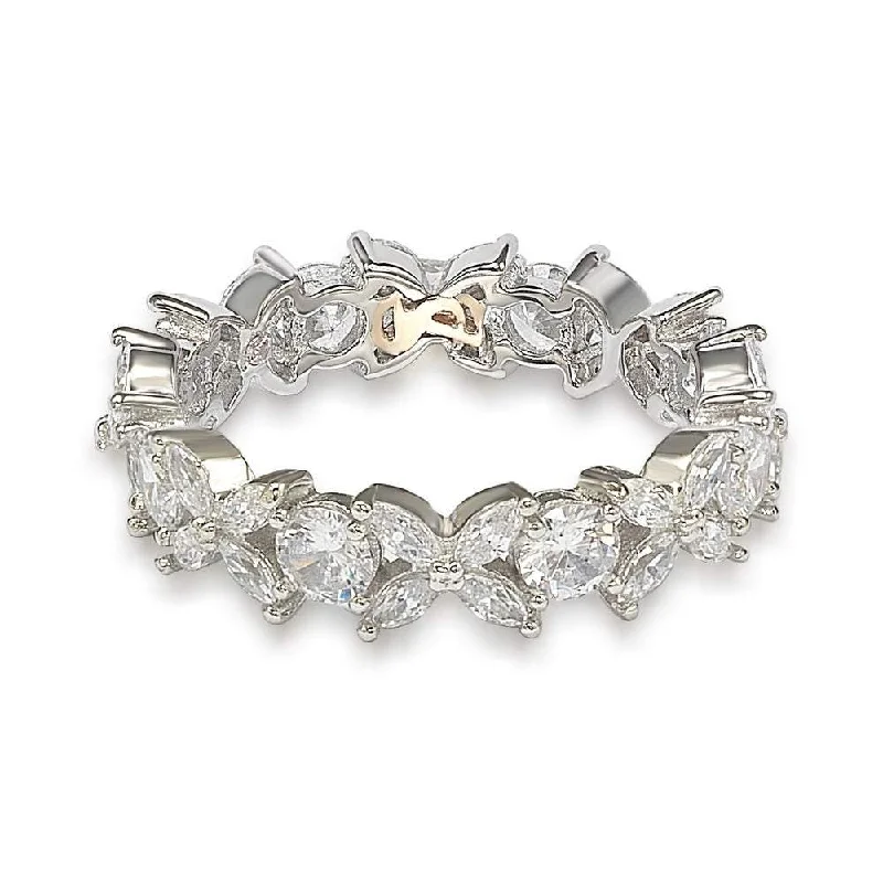 Rings with vintage claw prongs for elegance -Suzy Levian Sterling Silver Cubic Zirconia Floral Eternity Band