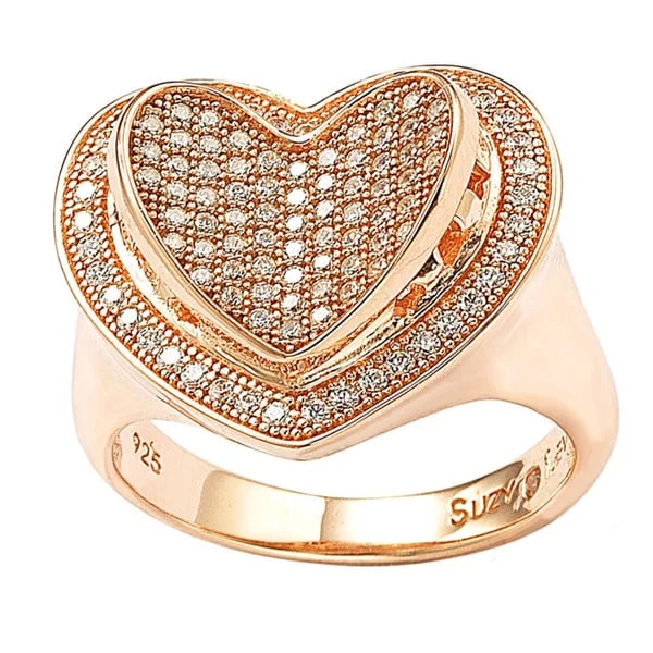 Rings with double bands for modern twist -Suzy Levian Sterling Silver Cubic Zirconia Heart Ring