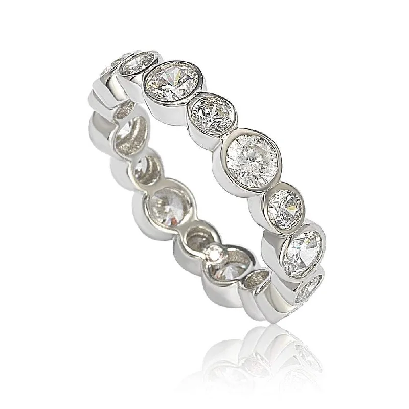 Rings with twisted rose gold band designs -Suzy Levian Sterling Silver Cubic Zirconia Multi Circle Bezel Set Eternity Band