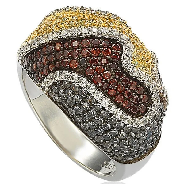 Platinum rings with sparkling sapphire center stones -Suzy Levian Sterling Silver Cubic Zirconia Multi-Color Wavy Ring