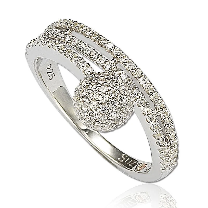 Rings with wide bands for statement wear -Suzy Levian Sterling Silver Cubic Zirconia Pave Ball Ring