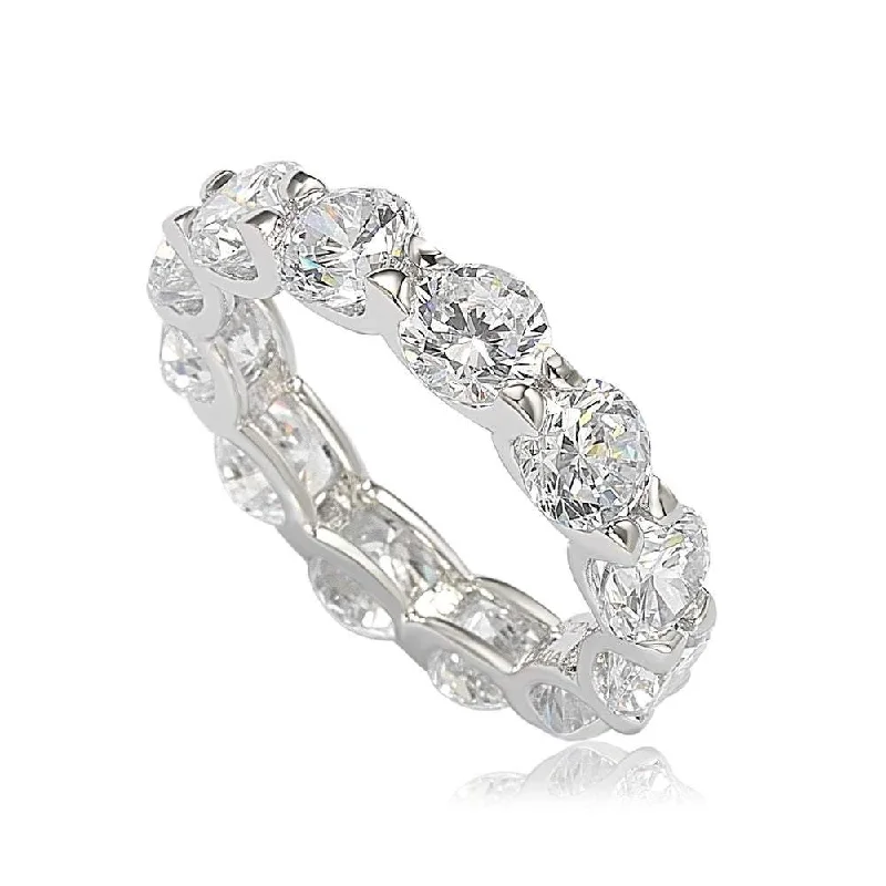 Rings with moonstone gems for ethereal glow -Suzy Levian Sterling Silver Cubic Zirconia Round U-Shape Eternity Band