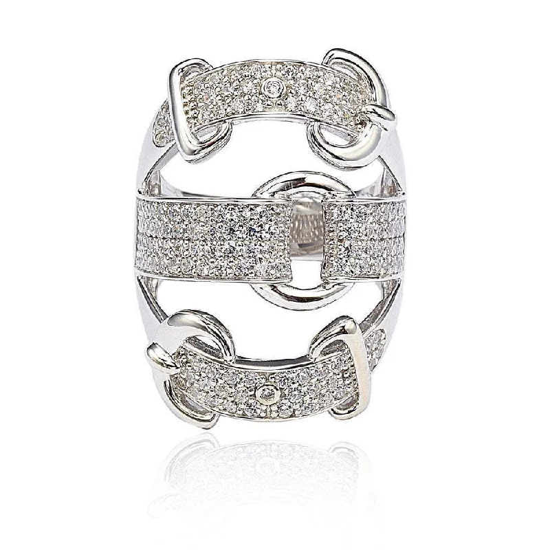 Rings with vine-wrapped bands for nature -Suzy Levian Sterling Silver Cubic Zirconia White Buckle Ring