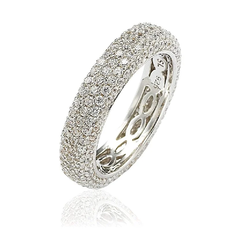 Rings with blue quartz for cool tones -Suzy Levian Sterling Silver Cubic Zirconia White Eternity Band