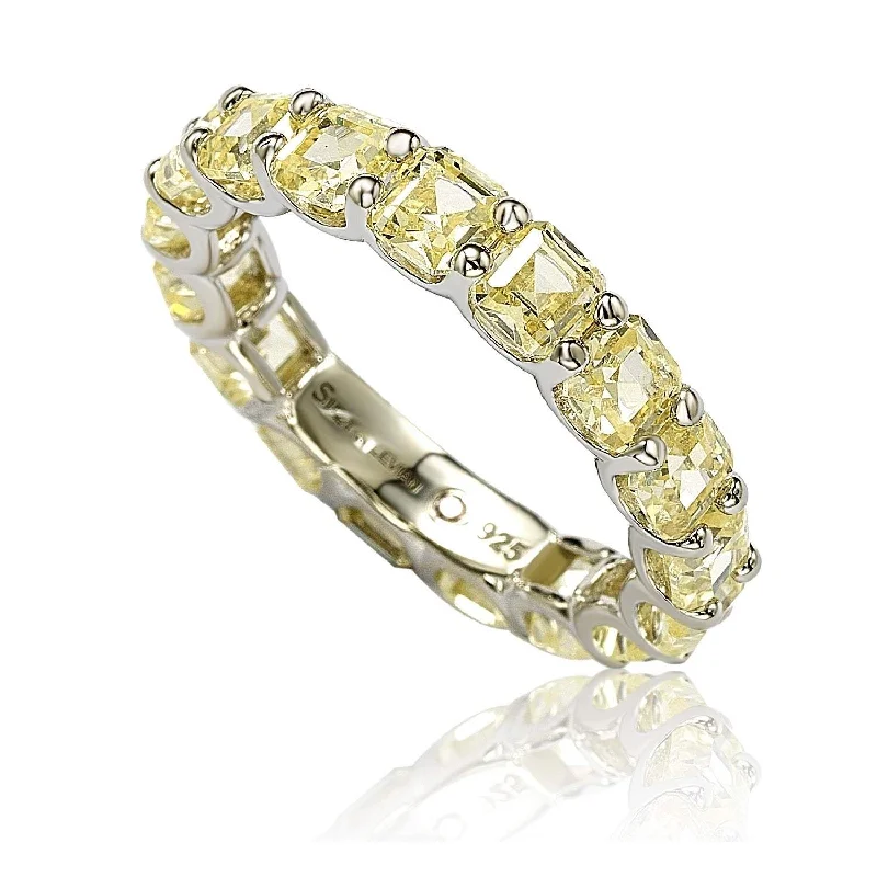 Rings with natural amber for warm glow -Suzy Levian Sterling Silver Cubic Zirconia Yellow Modern Eternity Band