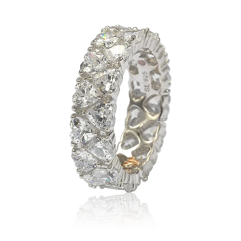 Rings with sunburst citrine for radiant appeal -Suzy Levian Sterling Silver Heart Shape White Cubic Zirconia Eternity Band