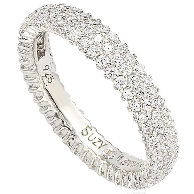 Rings with tourmaline gems for bold hues -Suzy Levian Sterling Silver Micro-Pave White Cubic Zirconia Eternity Band