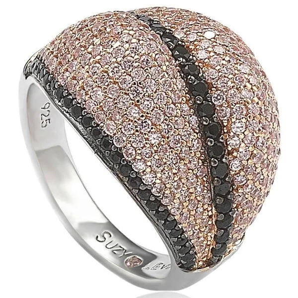 Rings with citrine stones for sunny vibes -Suzy Levian Sterling Silver Pave Pink & Black Cubic Zirconia Ring