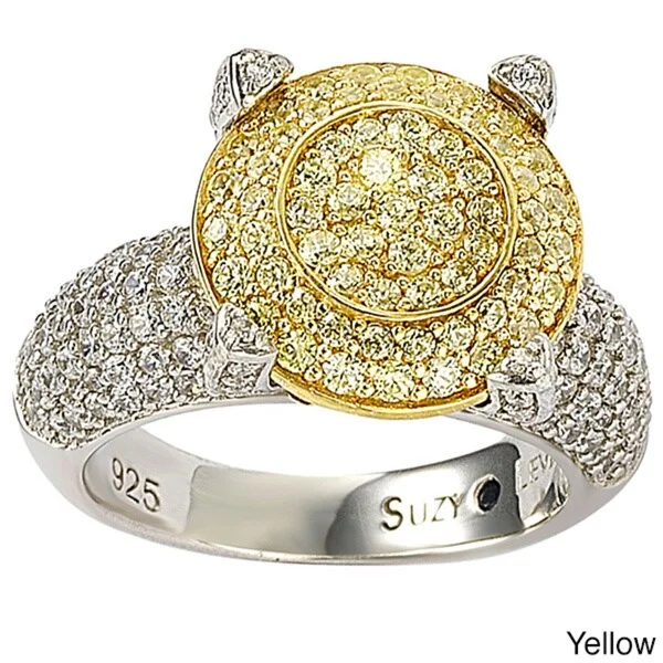 Titanium rings with rugged brushed metal look -Suzy Levian Sterling Silver Pave Yellow Cubic Zirconia Ring