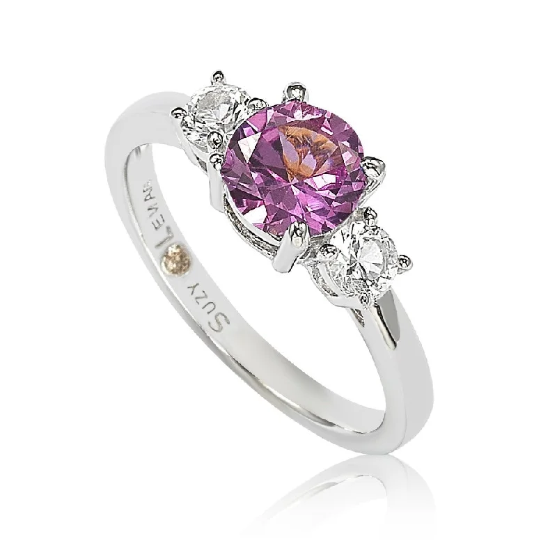 Rings with branch-inspired bands for organic -Suzy Levian Sterling Silver Pink Sapphire & Diamond Accent Engagement Ring