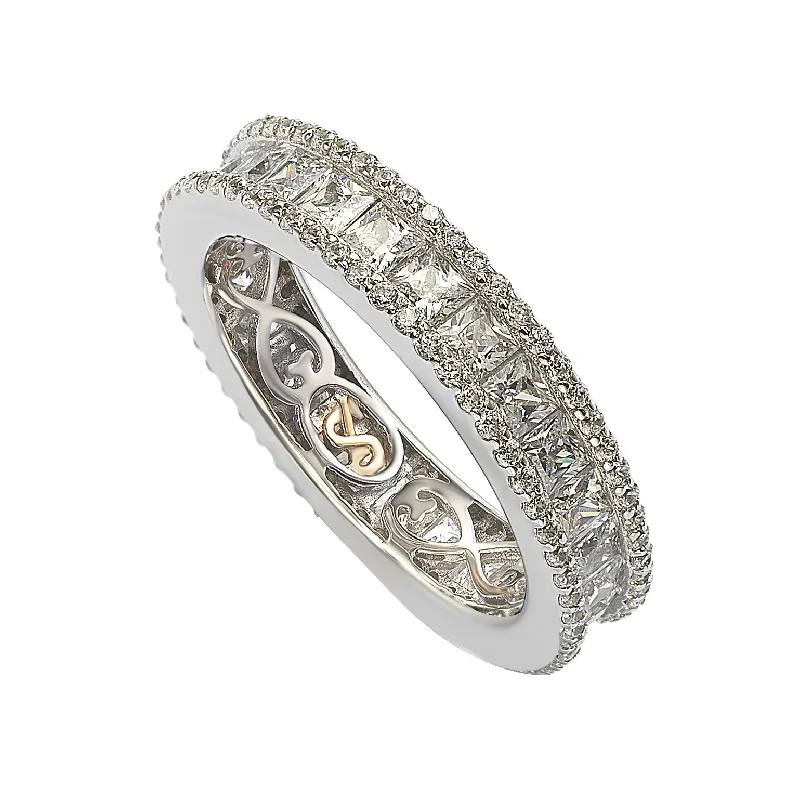 Rings with vintage claw prongs for elegance -Suzy Levian Sterling Silver Princess Cut White Cubic Zirconia Eternity Band