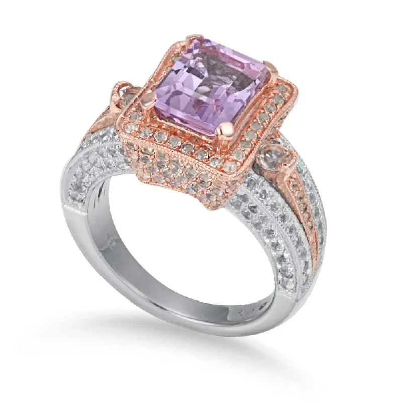 Rings with pave ruby for dazzling sparkle -Suzy Levian Sterling Silver Purple Amethyst 5.2 cttw Ring