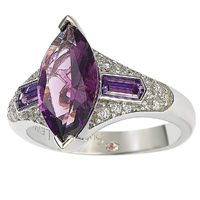 Rings with tiger eye for warm tones -Suzy Levian Sterling Silver Purple Marquise Cubic Zirconia Ring