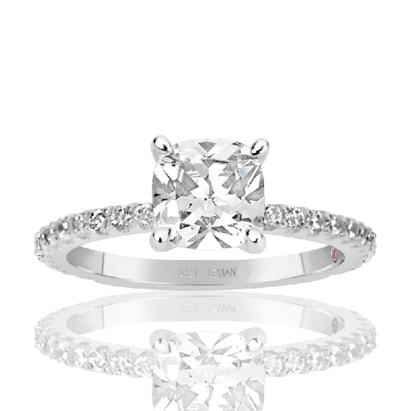 Rings with vine-wrapped bands for nature -Suzy Levian Sterling Silver Round Cut Cubic Zirconia Bridal Engagement Ring