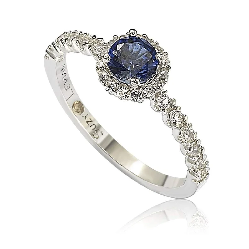 Rings with gothic-inspired skull motif details -Suzy Levian Sterling Silver Sapphire (0.54cttw) & Diamond Accent Petite Bridal Ring - Blue - 7