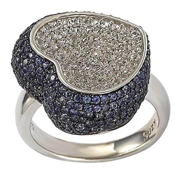 Dainty rings with subtle engraved star motifs -Suzy Levian Sterling Silver Sapphire and Diamond Accent Micro Pave Heart Ring