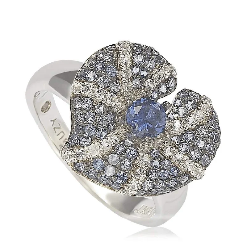 Rings with starburst topaz for radiant beauty -Suzy Levian Sterling Silver Sapphire and Diamond Accent Whimsical Heart Ring - Blue - 9