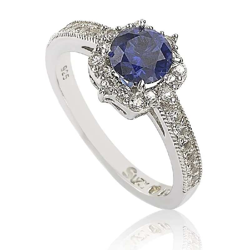 Rings with black diamond for striking contrast -Suzy Levian Sterling Silver Sapphire & Diamond Accent Center Stone Ring