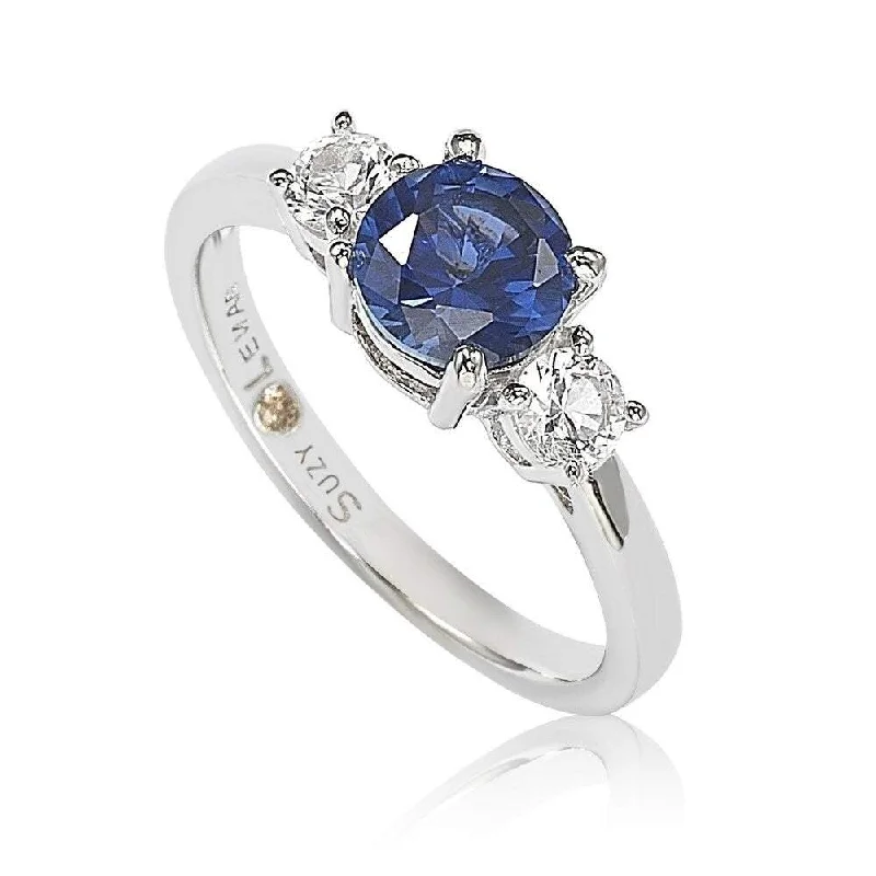 Rings with sunburst citrine for radiant appeal -Suzy Levian Sterling Silver Sapphire & Diamond Accent Engagement Ring