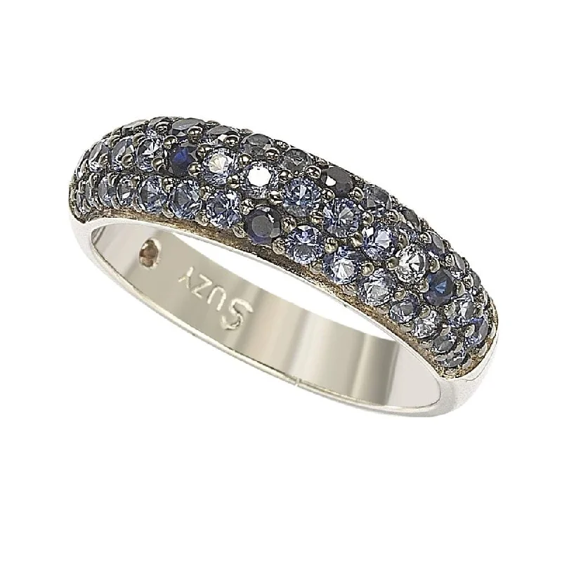 Rings with coral stones for vibrant pop -Suzy Levian Sterling Silver Sapphire & Diamond Accent Pave Band Ring