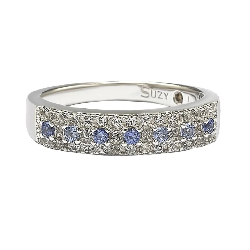 Dainty rings with subtle engraved star motifs -Suzy Levian Sterling Silver Sapphire & Diamond Accent Pave Band Ring